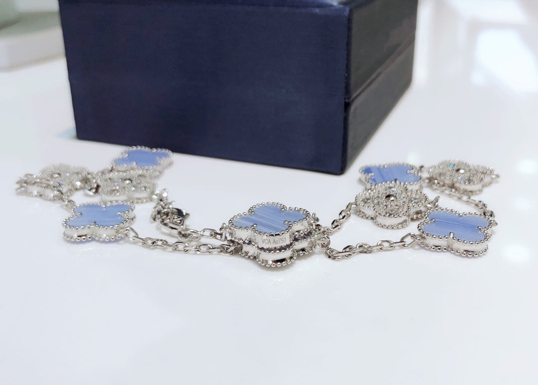 [Lumi Jewellery]CLOVER 10 MOTIFS CHALCEDONY DIAMONDS SILVER NECKLACE