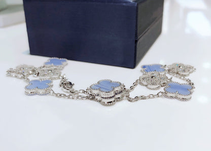 [Lumi Jewellery]CLOVER 10 MOTIFS CHALCEDONY DIAMONDS SILVER NECKLACE