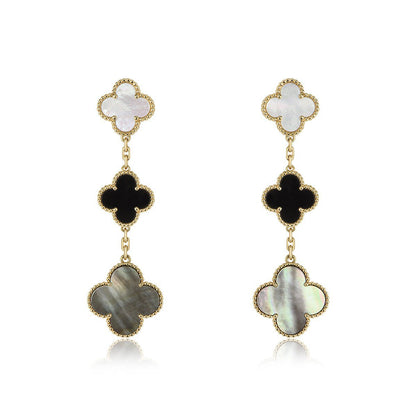 [Lumi Jewellery]CLOVER EARRINGS GOLD ONYX MOP 3 MOTIF