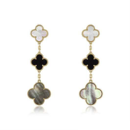 [Lumi Jewellery]CLOVER EARRINGS GOLD ONYX MOP 3 MOTIF