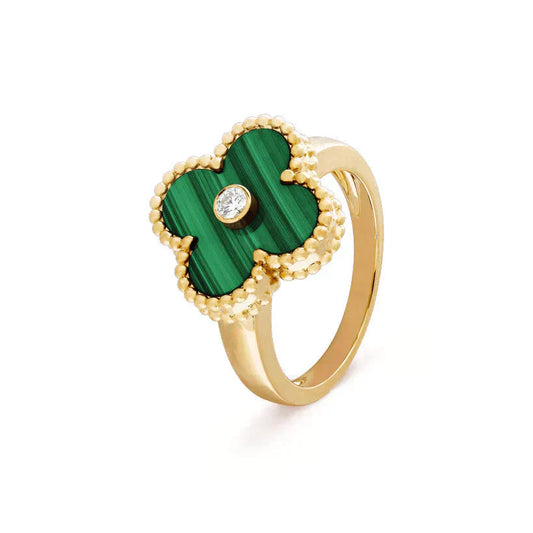 [Lumi Jewellery]CLOVER MALACHITE RING GOLD DIAMOND